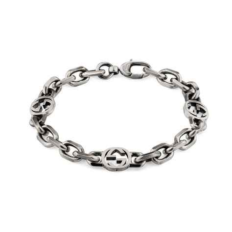 gucci bracelet men's silver|Gucci interlocking silver bracelet.